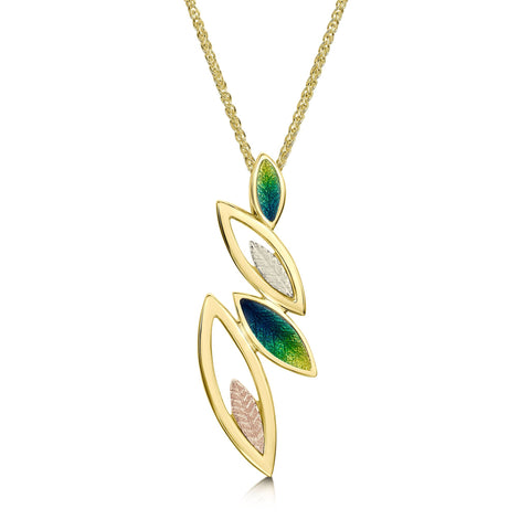 Seasons Spring Enamel Pendant in 18ct Yellow, White & Rose Gold by Sheila Fleet Jewellery