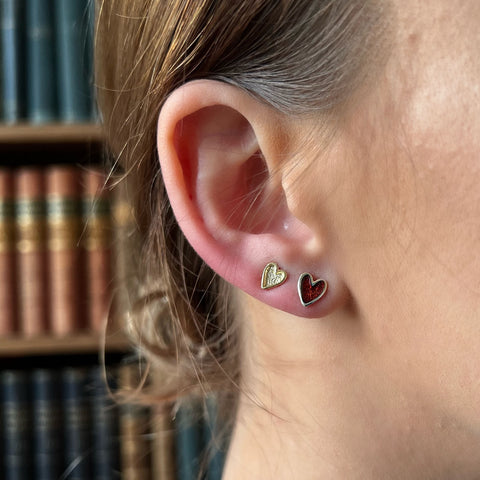 Secret Hearts Stud Earrings in Red Enamel