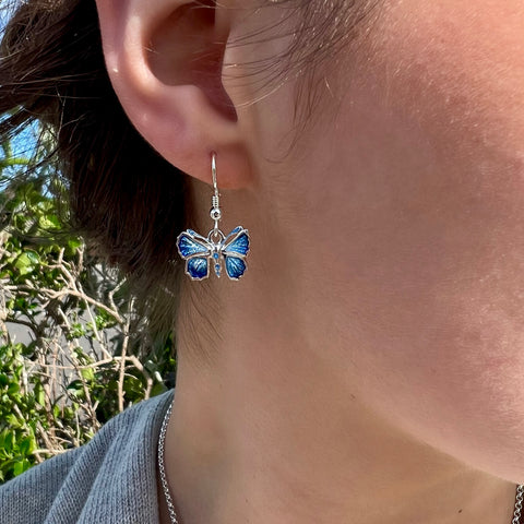 Holly Blue Butterfly Enamel Drop Earrings by Sheila Fleet Jewellery