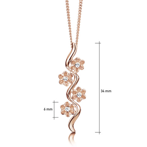 Diamond Daisies 4-flower Enamel Pendant in 9ct Rose Gold by Sheila Fleet Jewellery