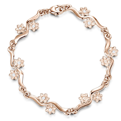 Diamond Daisies 12-flower Bracelet in 9ct Rose Gold by Sheila Fleet Jewellery