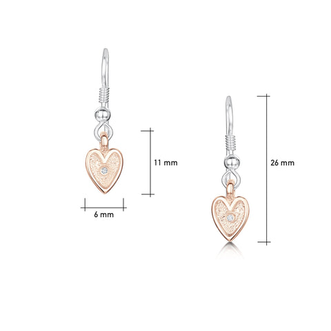 Secret Hearts Diamond Drop Earrings in 9ct Rose Gold by Sheila Fleet Jewellery