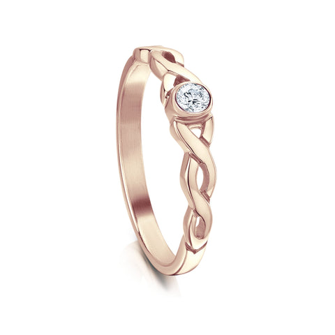 Celtic Twist 0.09ct Diamond Solitaire Ring in 9ct Rose Gold by Sheila Fleet Jewellery