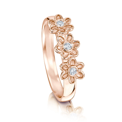 Diamond Daisies 3-flower Ring in 9ct Rose Gold