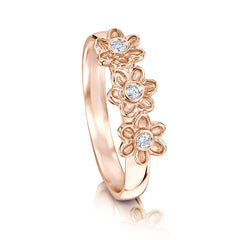 Diamond Daisies 3-flower Ring in 9ct Rose Gold