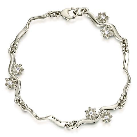 Diamond Daisies 6-flower Bracelet in 9ct White Gold by Sheila Fleet Jewellery
