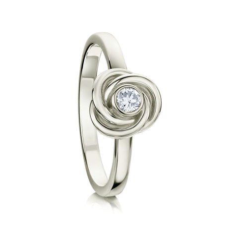 Reef Knot Ring in 9ct White Gold with Diamond by Sheila Fleet Jewellery