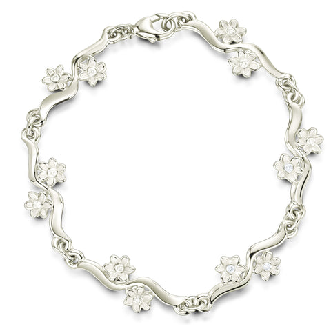 Diamond Daisies 12-flower Bracelet in 9ct White Gold