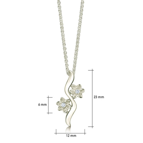 Diamond Daisies 2-flower Pendant in 9ct White Gold
