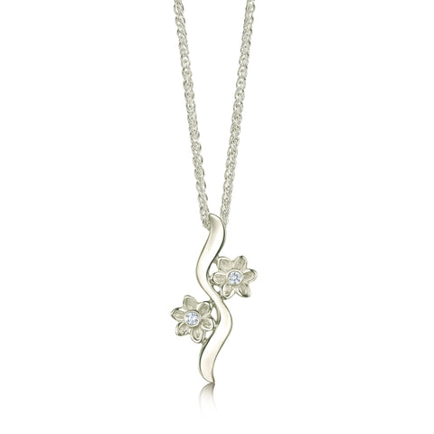 Diamond Daisies 2-flower Pendant in 9ct White Gold by Sheila Fleet Jewellery