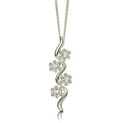 Diamond Daisies 4-flower Enamel Pendant in 9ct White Gold by Sheila Fleet Jewellery