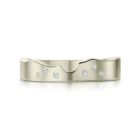 River Ripples Wedding Band in 9ct White Gold with Diamonds by Sheila Fleet Jewellery