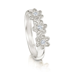 Diamond Daisies 3-flower Ring in 9ct White Gold