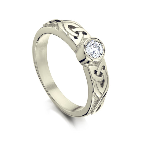 Celtic Knotwork Diamond Solitaire Ring in 9ct White Gold