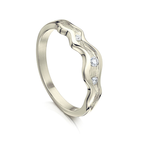 River Ripples Diamond Ring in 9ct White Gold by Sheila Fleet Jewellery