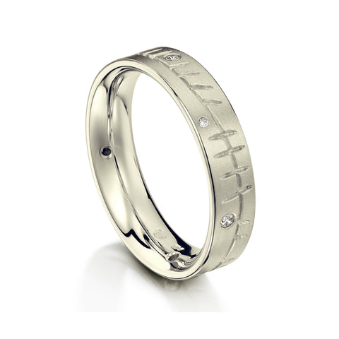 Ogham Ring in 9ct White Gold with Diamonds by Sheila Fleet Jewellery