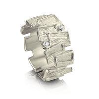 Flagstone Ring in 9ct White Gold with Diamonds by Sheila Fleet Jewellery