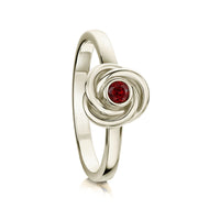Reef Knot Ring in 9ct White Gold with Garnet by Sheila Fleet Jewellery