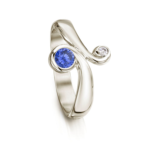 9ct White Gold Swirl Ring with Tanzanite by Sheila Fleet Jewellery
