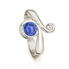 9ct White Gold Swirl Ring with Large Tanzanite by Sheila Fleet Jewellery