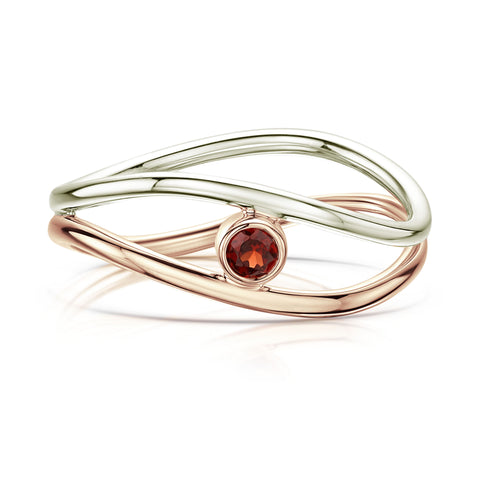 Garnet Stacking Wave Ring in 9ct White & Rose Gold by Sheila Fleet Jewellery