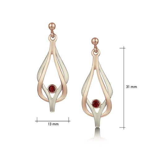 Reef Knot Garnet Drop Earrings in 9ct White & Rose Gold by Sheila Fleet Jewellery