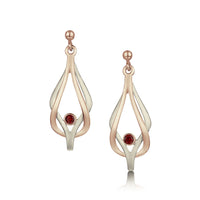 Reef Knot Garnet Drop Earrings in 9ct White & Rose Gold by Sheila Fleet Jewellery