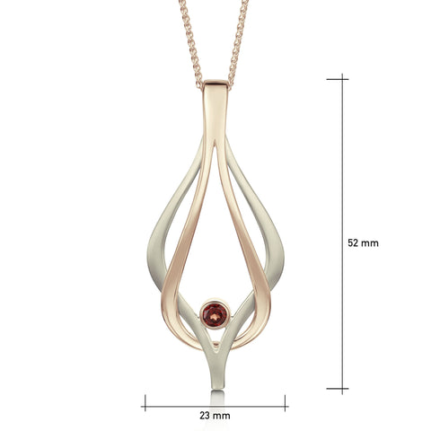 Reef Knot Garnet Dress Pendant in 9ct White & Rose Gold by Sheila Fleet Jewellery