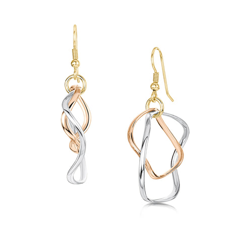Tidal Small 2-part Hoop Earrings in 9ct White, Rose & Yellow Gold by Sheila Fleet Jewellery