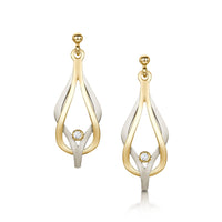Reef Knot Diamond Drop Earrings in 9ct White & Yellow Gold by Sheila Fleet Jewellery