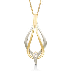 Reef Knot 0.10ct Diamond Dress Pendant in 9ct White & Yellow Gold