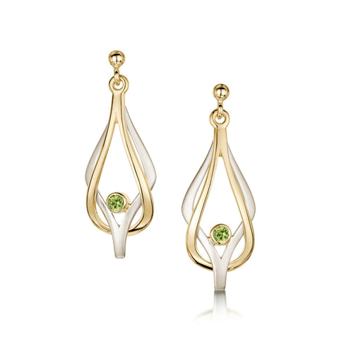 Reef Knot Peridot Drop Earrings in 9ct White & Yellow Gold by Sheila Fleet Jewellery