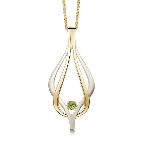 Reef Knot Peridot Dress Pendant in 9ct White & Yellow Gold by Sheila Fleet Jewellery