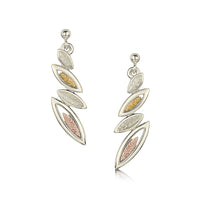 Seasons 4-leaf Drop Earrings in 9ct White, Yellow & Rose Gold by Sheila Fleet Jewellery