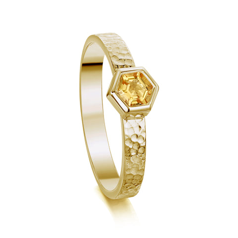 Honeycomb Hexagon 4mm Citrine Ring in 9ct Yellow Gold by Sheila Fleet Jewellery