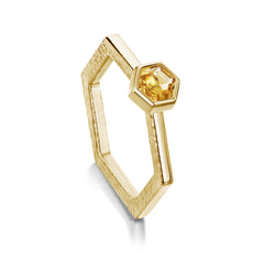 Honeycomb Hexagon Ring with 5mm Citrine in 9ct Yellow Gold by Sheila Fleet Jewellery