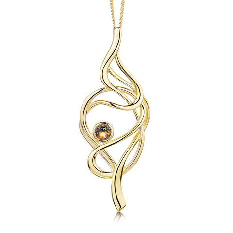 Tidal 9ct Yellow Gold Occasion Pendant with Cognac Diamond by Sheila Fleet Jewellery