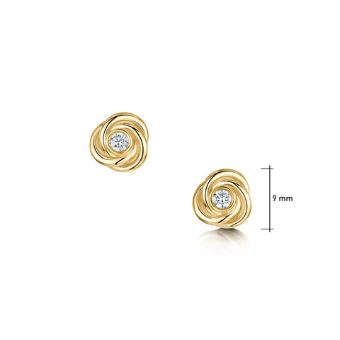 Reef Knot Diamond Stud Earrings in 9ct Yellow Gold by Sheila Fleet Jewellery