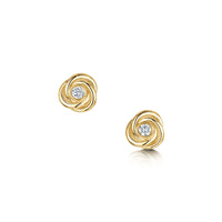 Reef Knot Diamond Stud Earrings in 9ct Yellow Gold by Sheila Fleet Jewellery