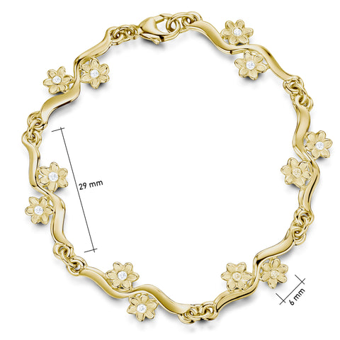 Diamond Daisies 12-flower Bracelet in 9ct Yellow Gold by Sheila Fleet
