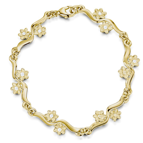 Diamond Daisies 12-flower Bracelet in 9ct Yellow Gold by Sheila Fleet