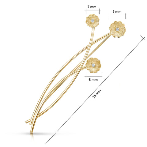 Primula Scotica Diamond Brooch in 9ct Yellow Gold by Sheila Fleet Jewellery