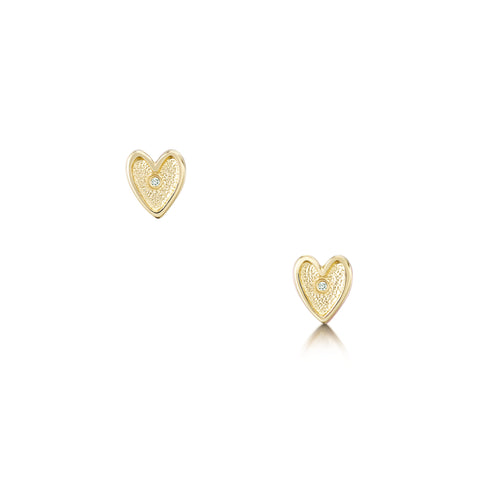 Secret Hearts Diamond Stud Earrings in 9ct Yellow Gold