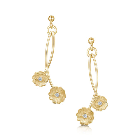 Primula Scotica Petite 2-flower Diamond Drop Earrings by Sheila Fleet Jewellery