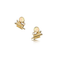 Moonlight Small Stud Earrings in 9ct Yellow Gold with Opal & Diamond by Sheila Fleet Jewellery