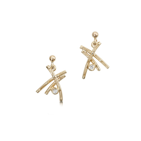 Morning Dew Small Drop Diamond Earrings in 9ct Yellow Gold by Sheila Fleet Jewellery