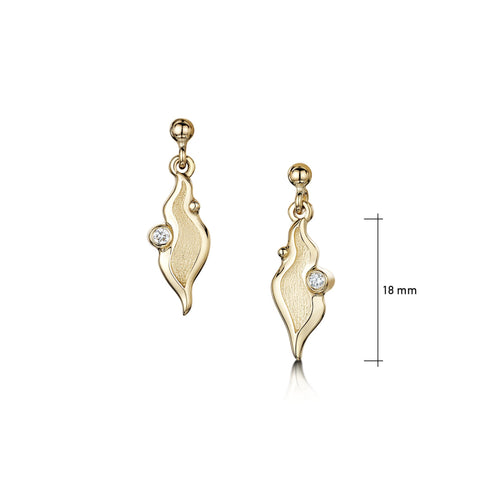 River Ripples Small Diamond Drop Earrings in 9ct Yellow Gold by Sheila Fleet Jewellery