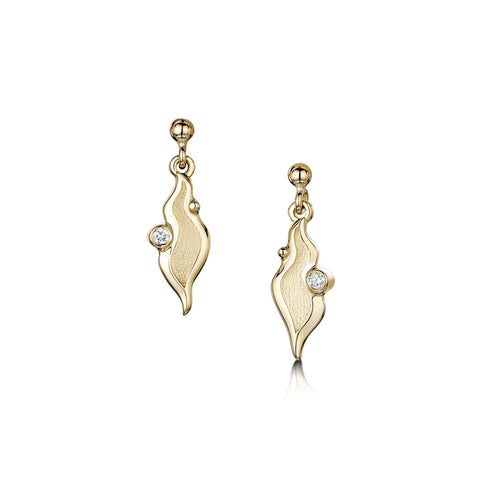 River Ripples Small Diamond Drop Earrings in 9ct Yellow Gold by Sheila Fleet Jewellery