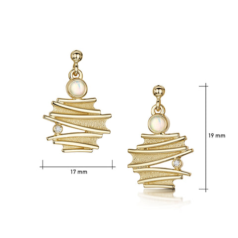 Moonlight Drop Earrings in 9ct Yellow Gold with Opal & Diamond