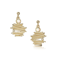 Moonlight Drop Earrings in 9ct Yellow Gold with Opal & Diamond by Sheila Fleet Jewellery